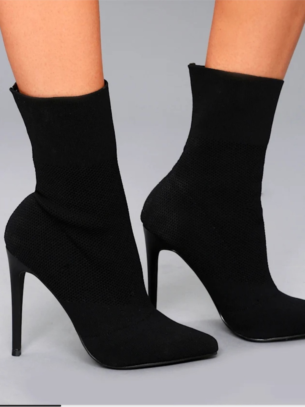 Steve Madden Black Pointed Sock Booties with Stiletto Heel